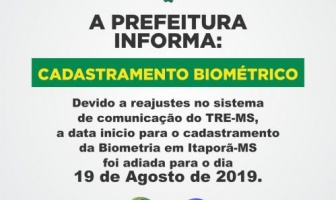 TRE-MS comunica nova data para o Cadastramento Biométrico em Itaporã