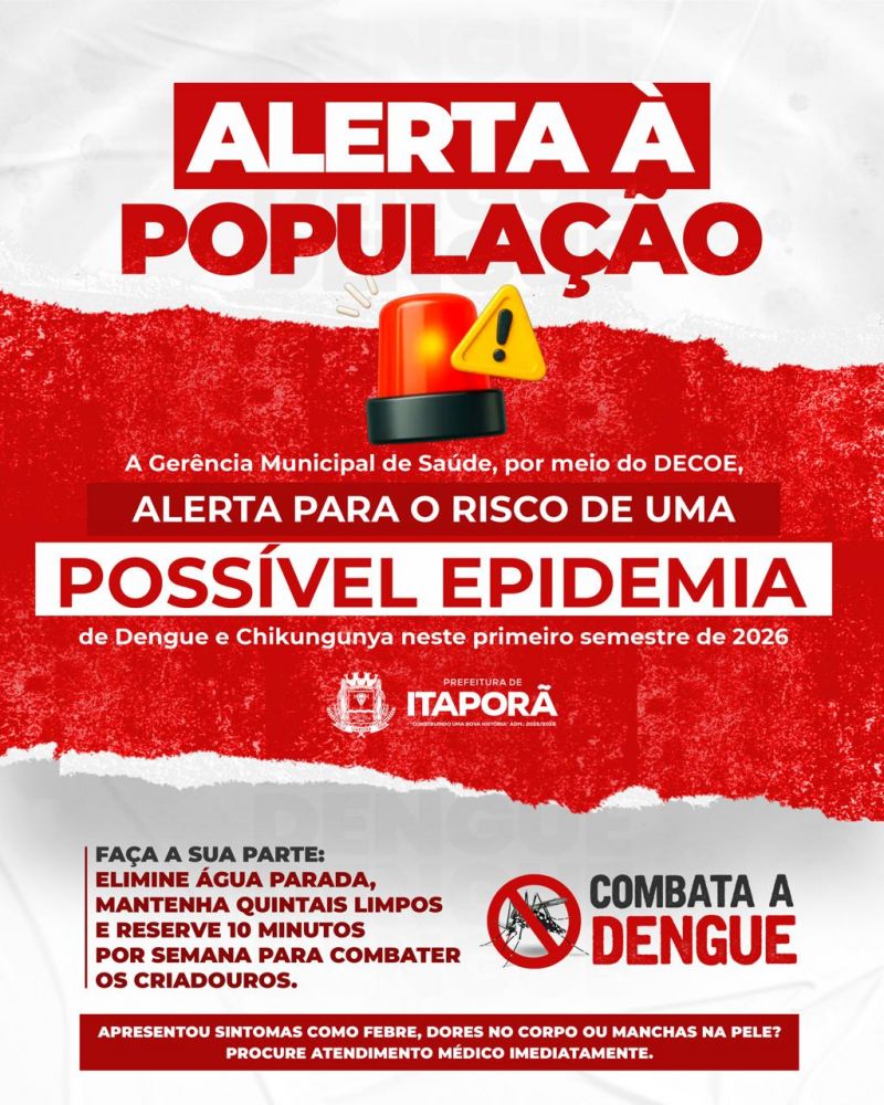 Alerta máximo: Itaporã entra em zona de risco para Dengue e Chikungunya em 2026