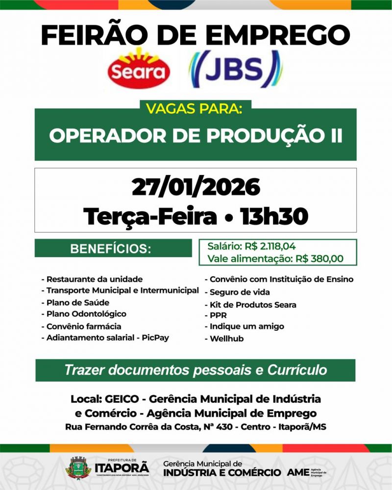 Trabalho, renda e dignidade: Prefeitura realiza Feirão de Emprego em Itaporã