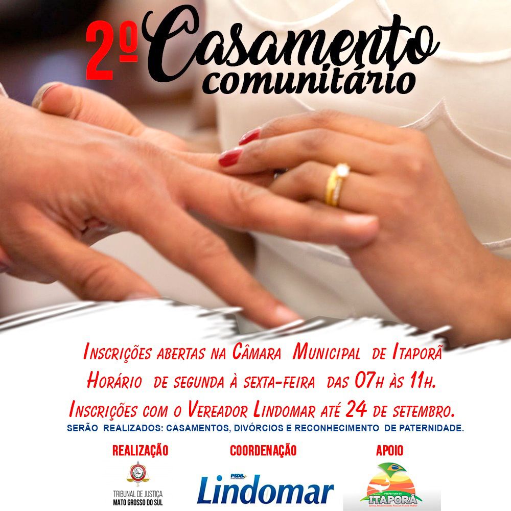 Segunda edição do Casamento Comunitário em Itaporã tem inscrições abertas